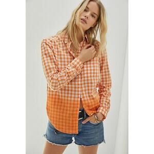 Anthropologie Pilcro Deb Relaxed Button Down Shirt XXS Orange White Ombre Check